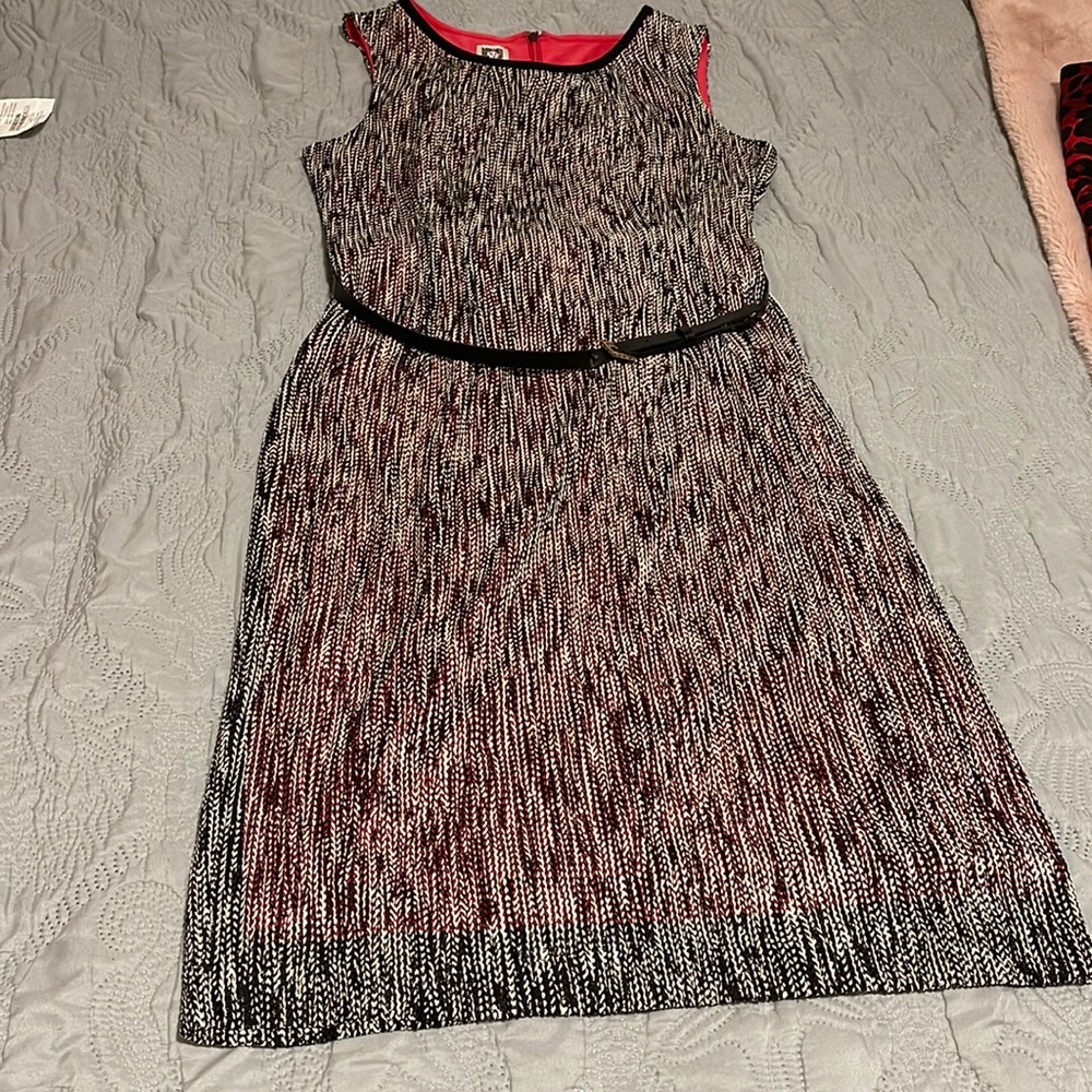 Anne Klein Textured Woven Belted Sheath Dress - Size 10 (Preowned)